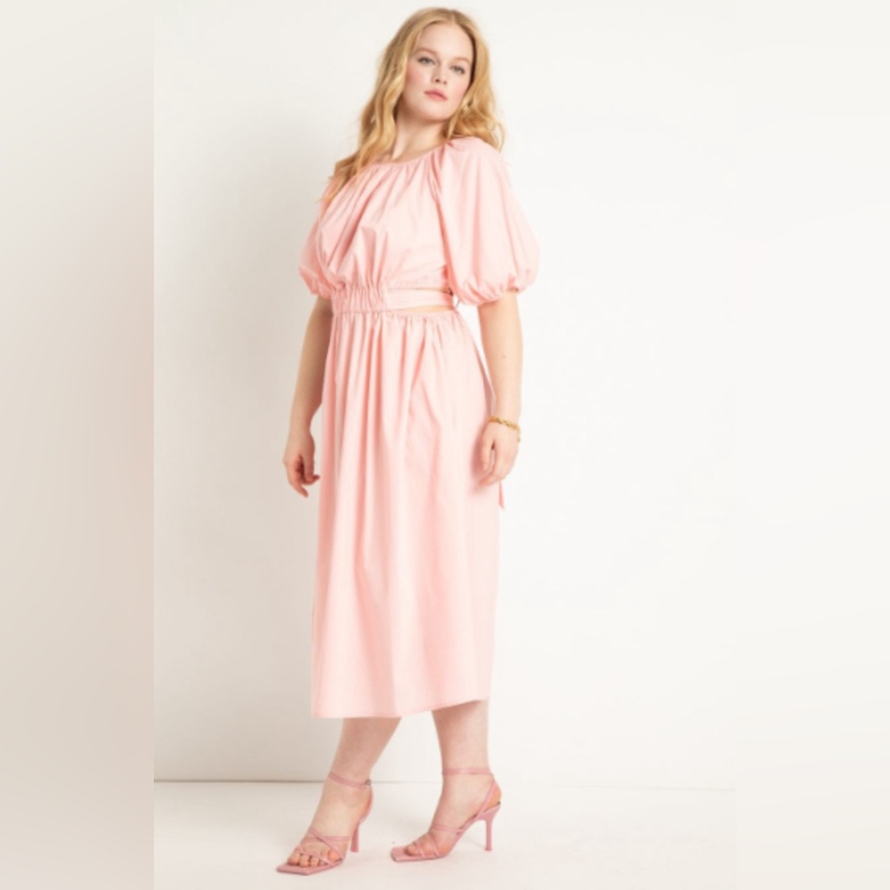 Eloquii Powder Pink Puff Sleeve Cutout Dress | sz 24